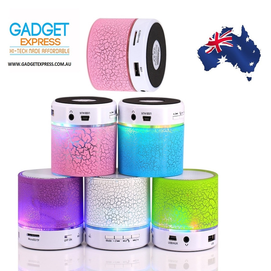 Wireless 7 Colour LED Light Mini Portable HiFi Bluetooth Rechargeable Speaker Call