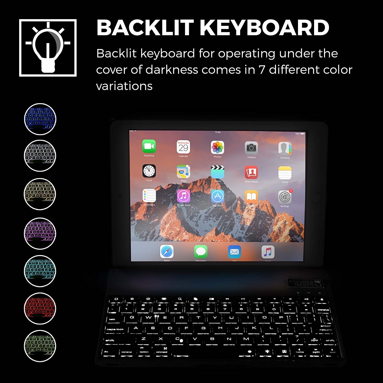 BLACK IPad Pro 9.7 Aluminum Smart Bluetooth Keyboard Case 7 Colours