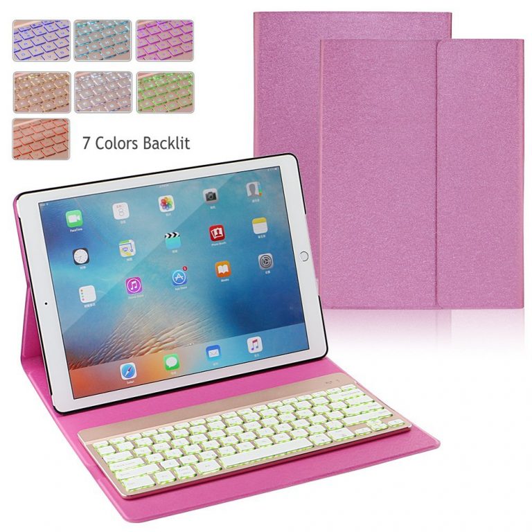iPad 12.9 2017 Folio Leather Bluetooth Keyboard Folio Case PINK