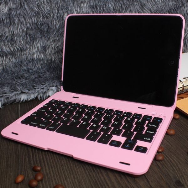 Bluetooth Keyboard Cover Case For IPad Mini 3/2/1 Pink + Free Glass