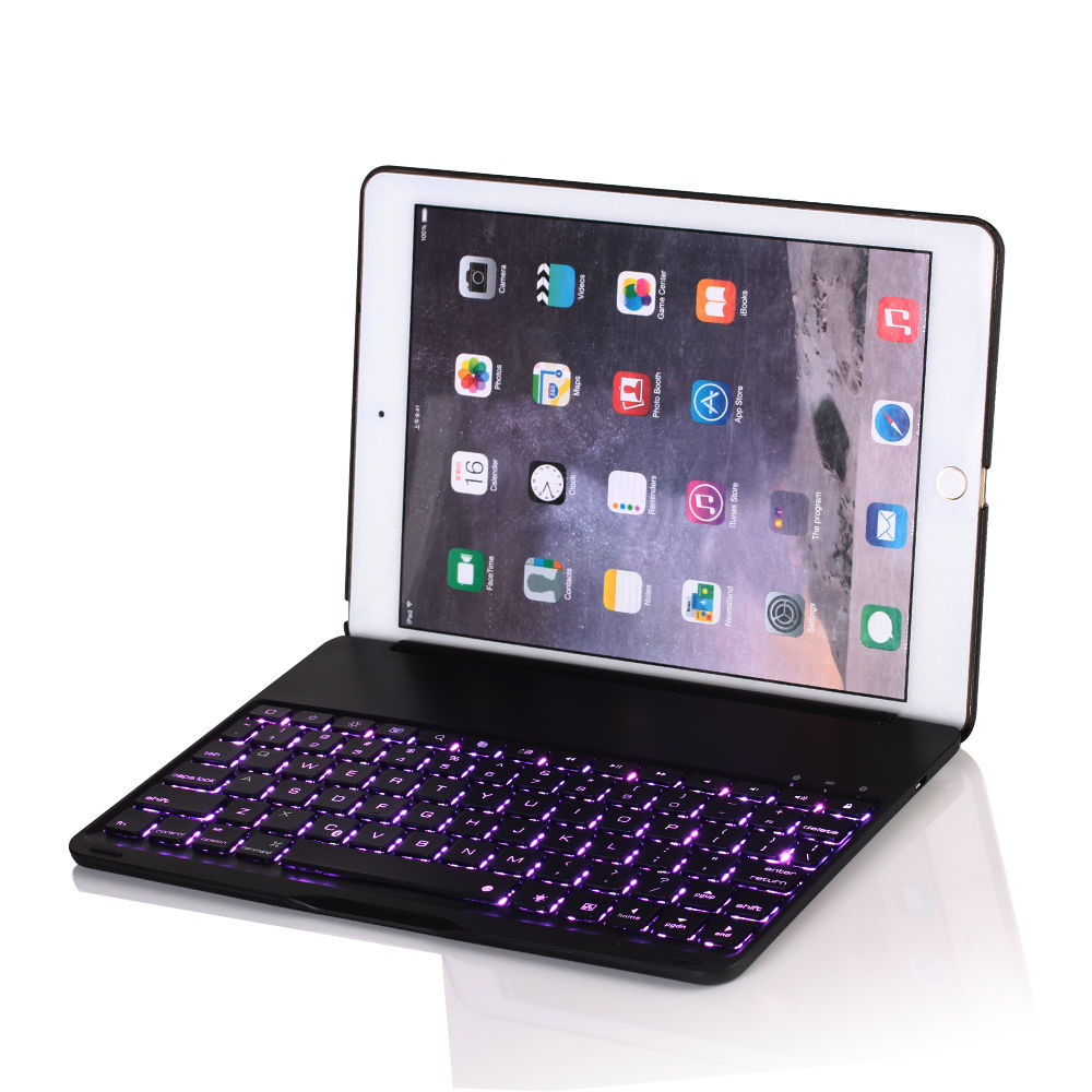 IPad Air 2 Bluetooth Wireless Keyboard Case 7 Colors Backlit Black
