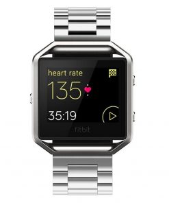 silver solid stainless steel metal replacement starp band Fitbit
