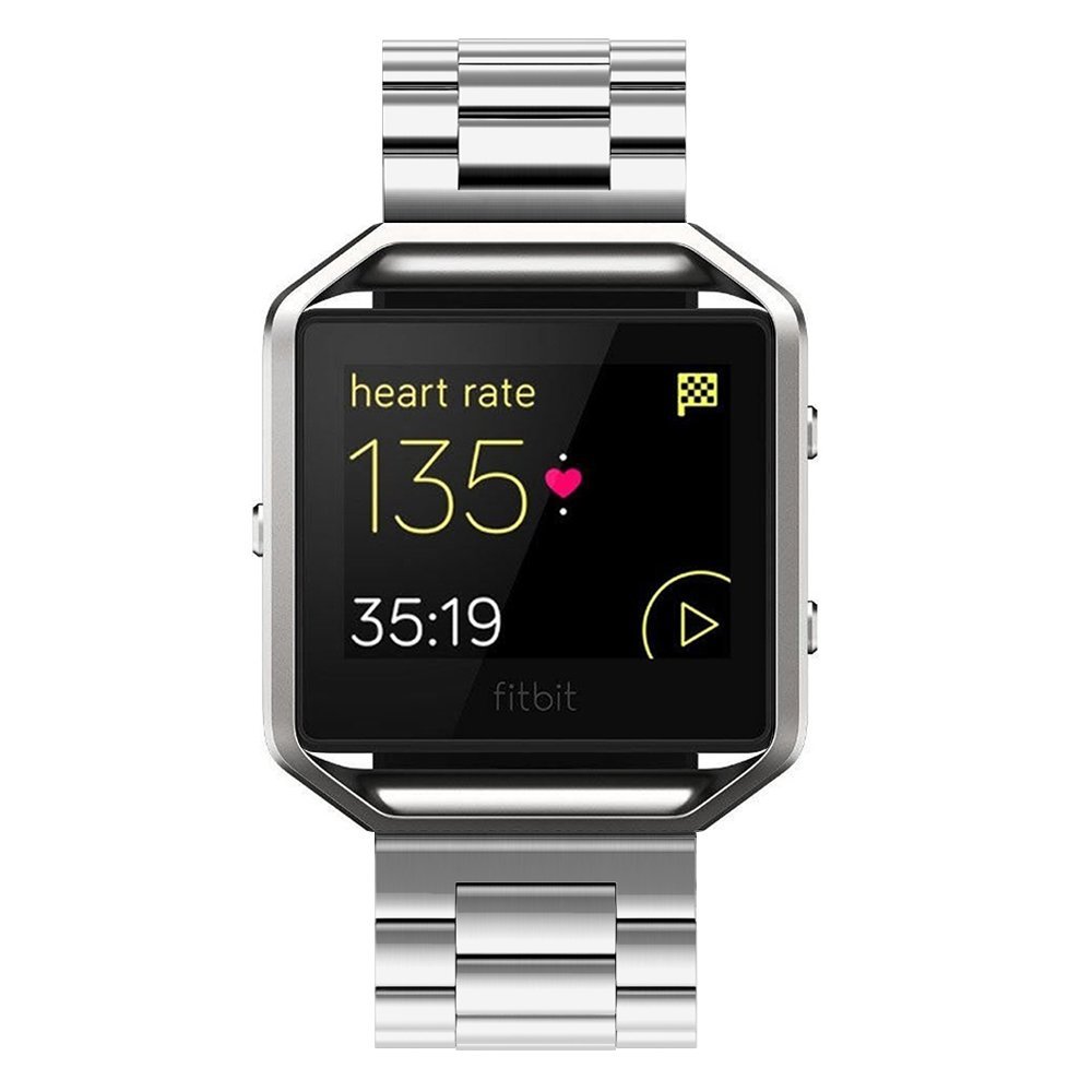 silver solid stainless steel metal replacement starp band Fitbit