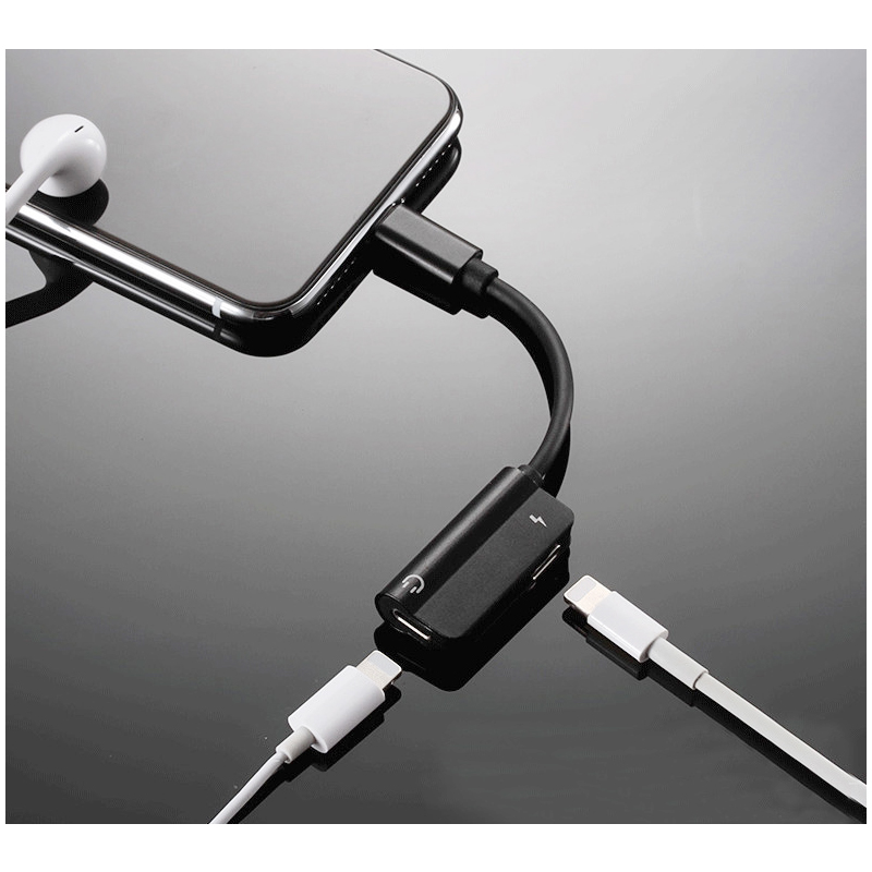 2 in 1 Dual Lightning Audio Charge Adapter Cable ( Black )