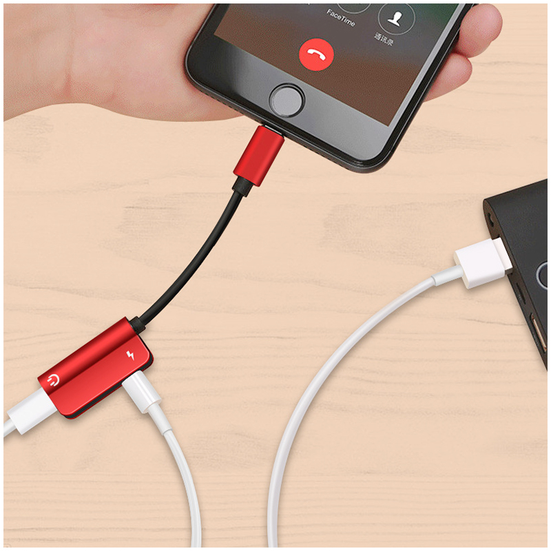 2 in 1 Dual Lightning Audio Charge Adapter Cable ( Red )