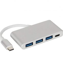 Type-C to 3-Port USB 3.0 Power Delivery Adapter in Silver